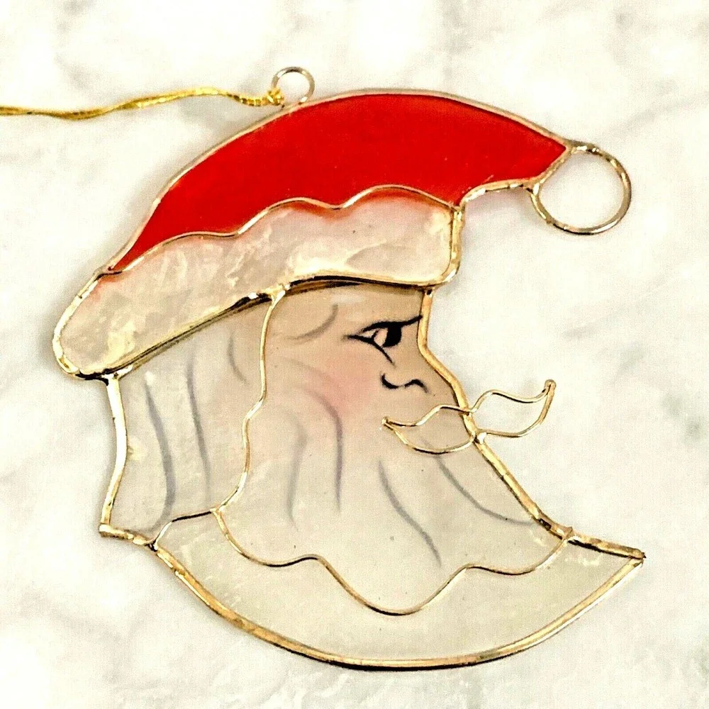 VTG Half Moon Santa Christmas Ornament Capiz Shell 3”